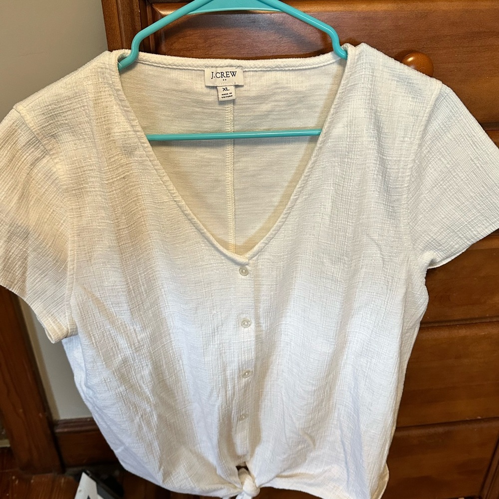 J. Crew White Buttoned Tie Front Blouse